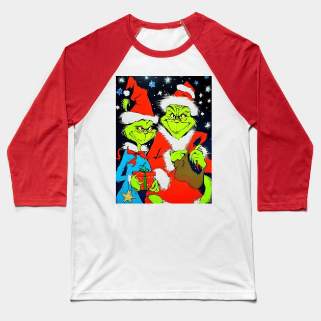 Grinchy Christmas Baseball T-Shirt by Rogue Clone